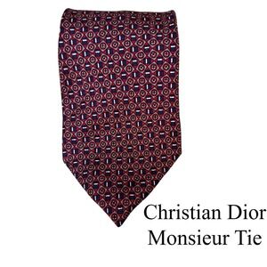 Christian Dior Monsieur Necktie Red‎ Blue Geometric Diamond Pattern Silk Tie